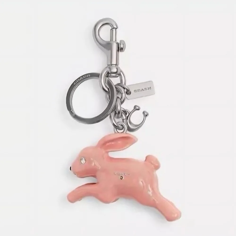 Coach Pink Rabbit C Purse Charm Silver Bunny